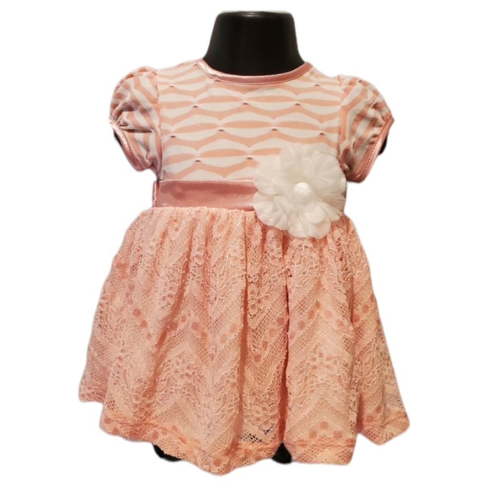 Rare Editions Peach Striped Lace Dress
